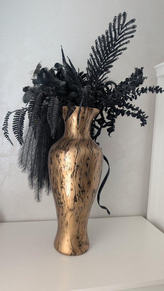 Hoge Vaas Goud-Zwart en ca. 70cm hoog., Ophalen, 50 tot 75 cm, Zwart, Glas