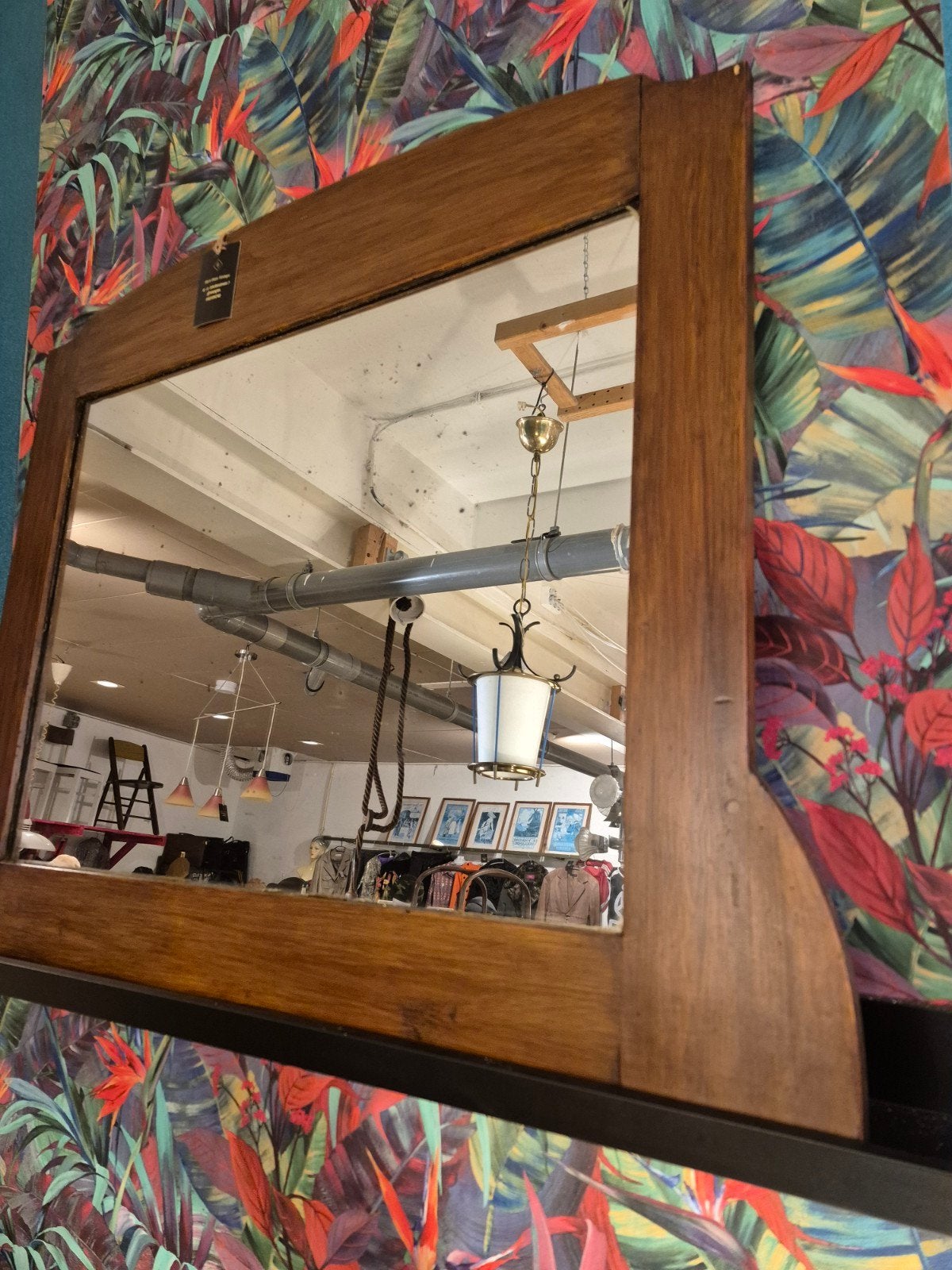Vintage houten spiegel met uniek design, Ophalen, Rechthoekig