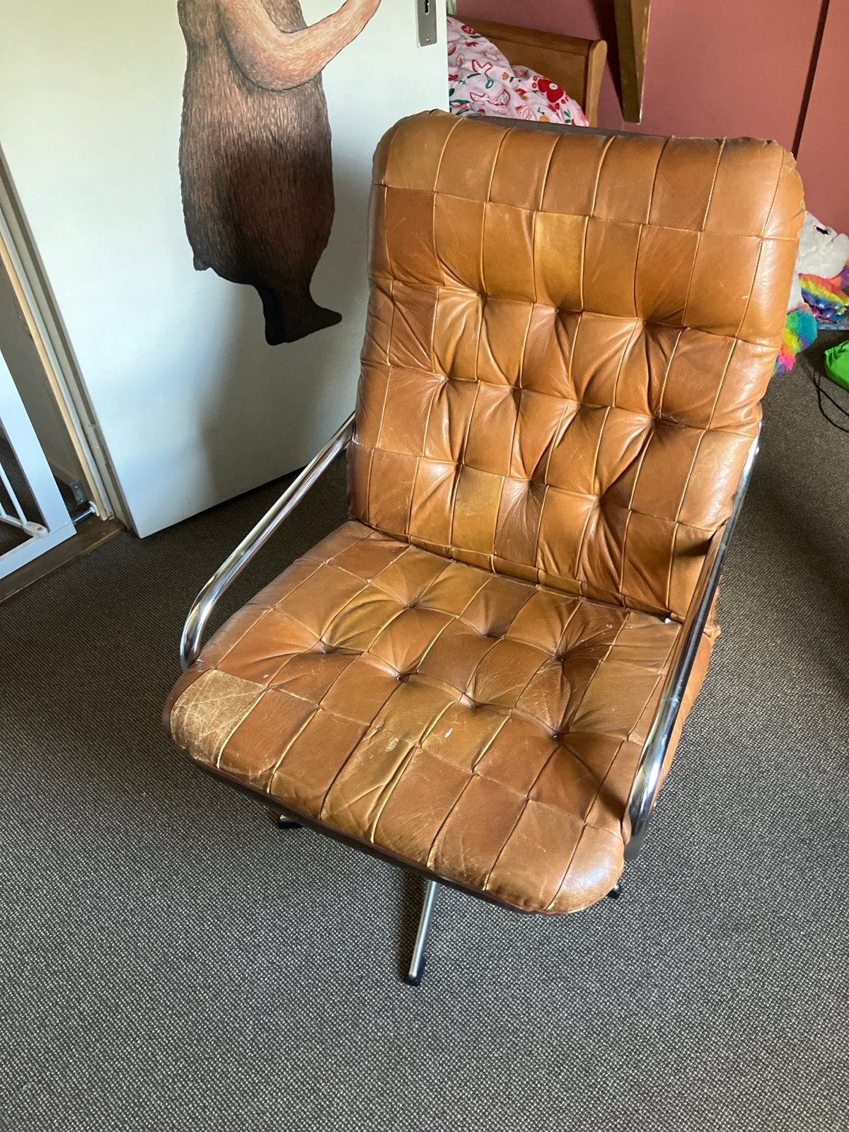 Vintage Leren Fauteuil - Cognac Kleur, Ophalen, Gebruikt, Bruin, Leer