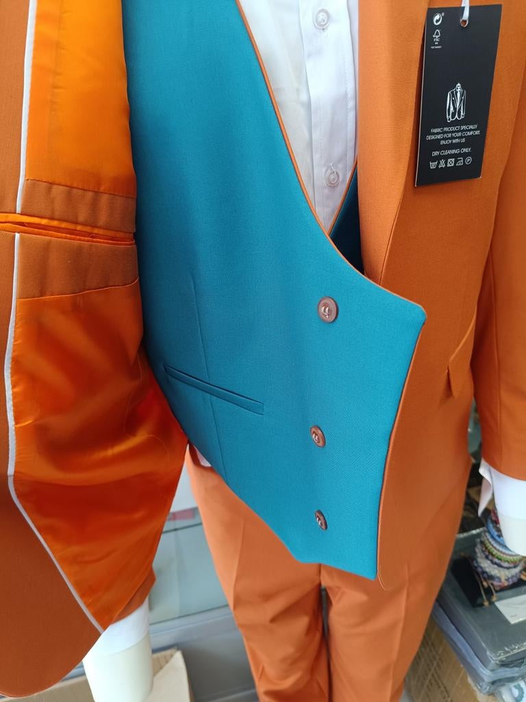 Suitsupply pakken - Oranje met blauw gilet alle maten, Maat 48/50 (M), Nieuw, Oranje, Ophalen of Verzenden