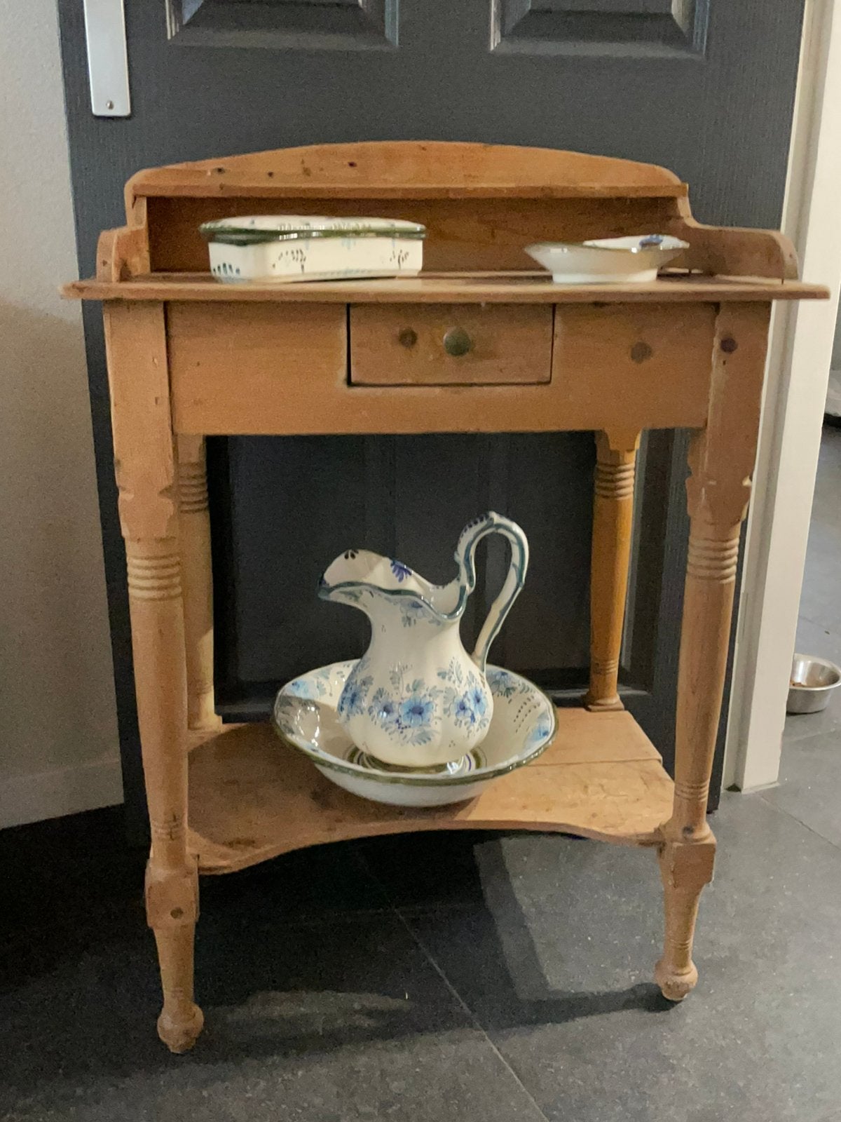 Uniek! Gouda Plateel. Antiek lampet tafeltje met lampet-stel, Antiek en Kunst, Ophalen