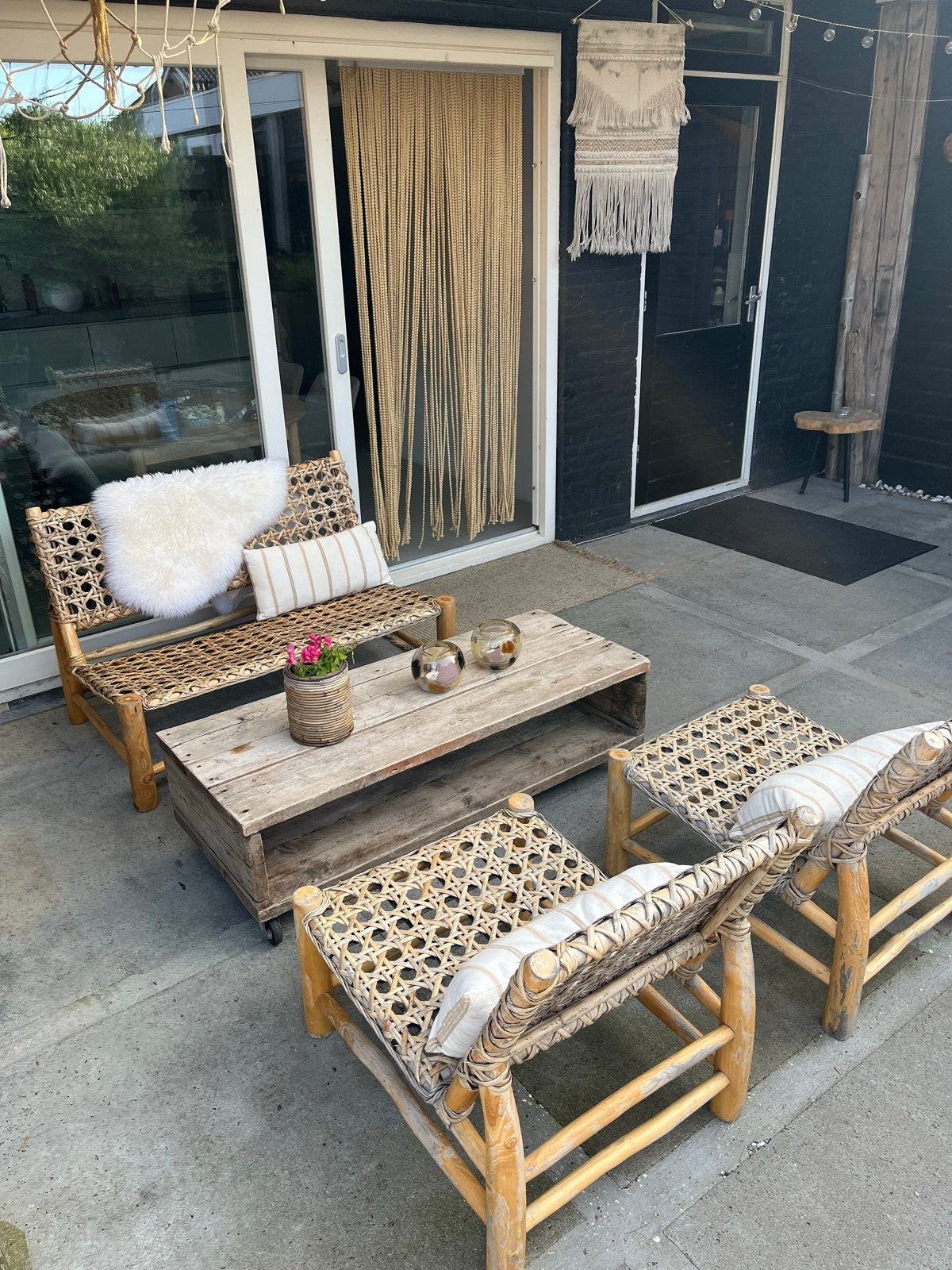 Rotan bankje en twee stoelen, Tuin en Terras, Tuinsets en Loungesets, Ophalen, Gebruikt, Hout
