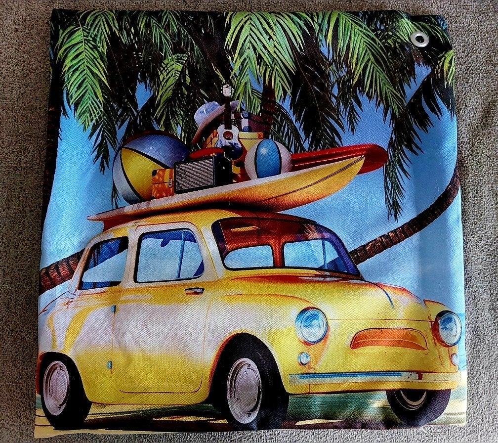 ​️ Retro Zomerse Outdoor Kussenhoes –  Fiat 500, Meerkleurig, Geschikt voor buiten, Nieuw, Ophalen of Verzenden