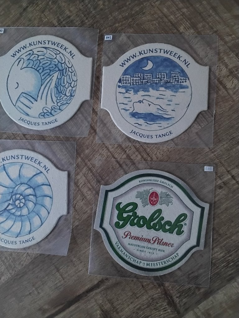 4 bijzondere Grolsch bier viltjes kunstweek, Verzamelen, Ophalen of Verzenden, Nieuw, Viltje(s), Grolsch