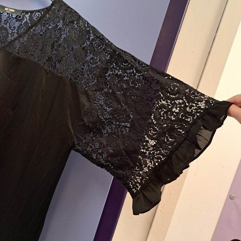 Twinset jurk zwart gaas / broderie/ laagjes mt S-M 44528, Twinset, ., Zwart, Ophalen of Verzenden