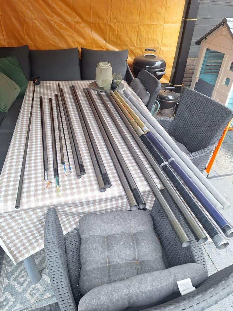 Vaste hengel 11 meter + 3 topsets + reservedelen, Watersport en Boten, Ophalen, Vaste hengel
