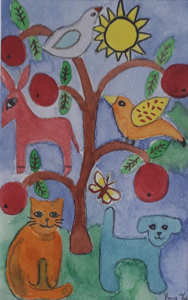 VROLIJK + KLEURRIJK AQUAREL>DIEREN>STIJL CORNEILLE, Antiek en Kunst, Ophalen of Verzenden