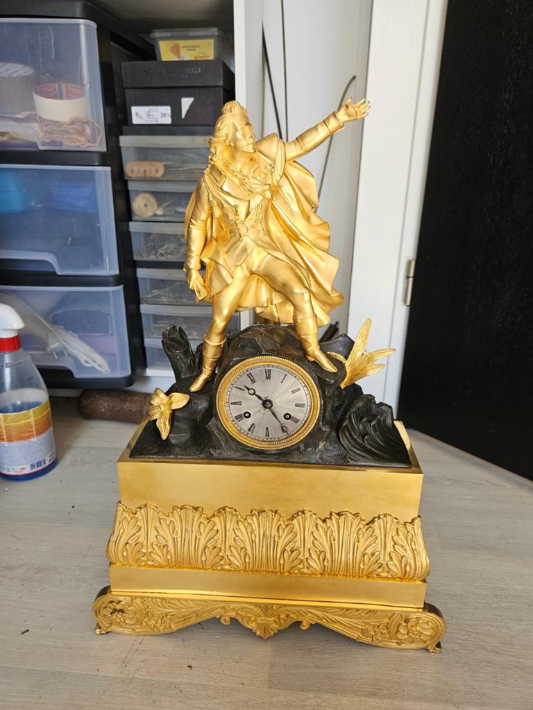Mooie grote antieke bronze pendule vuurverguld, Ophalen of Verzenden