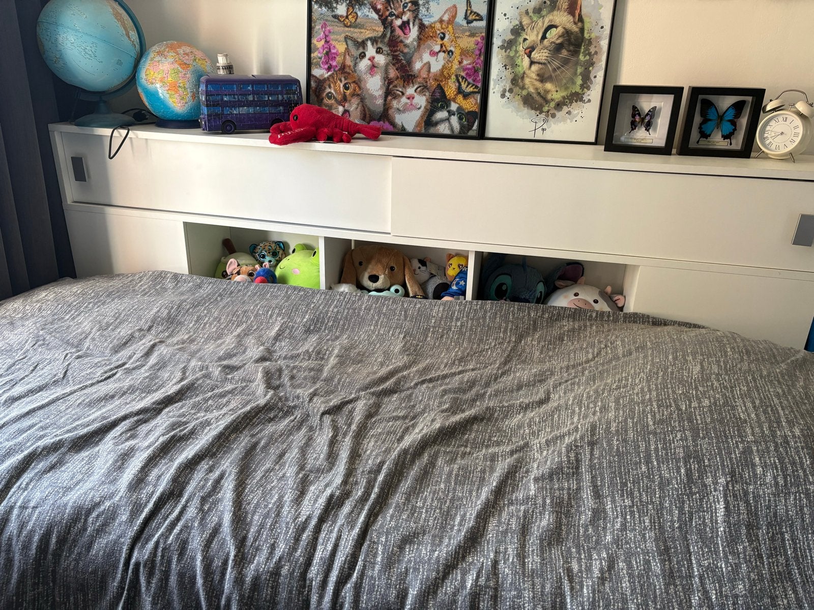 Wit eenpersoonsbed met opbergruimte en uitschuiflade, Ophalen, Gebruikt, 90 cm, Eenpersoons