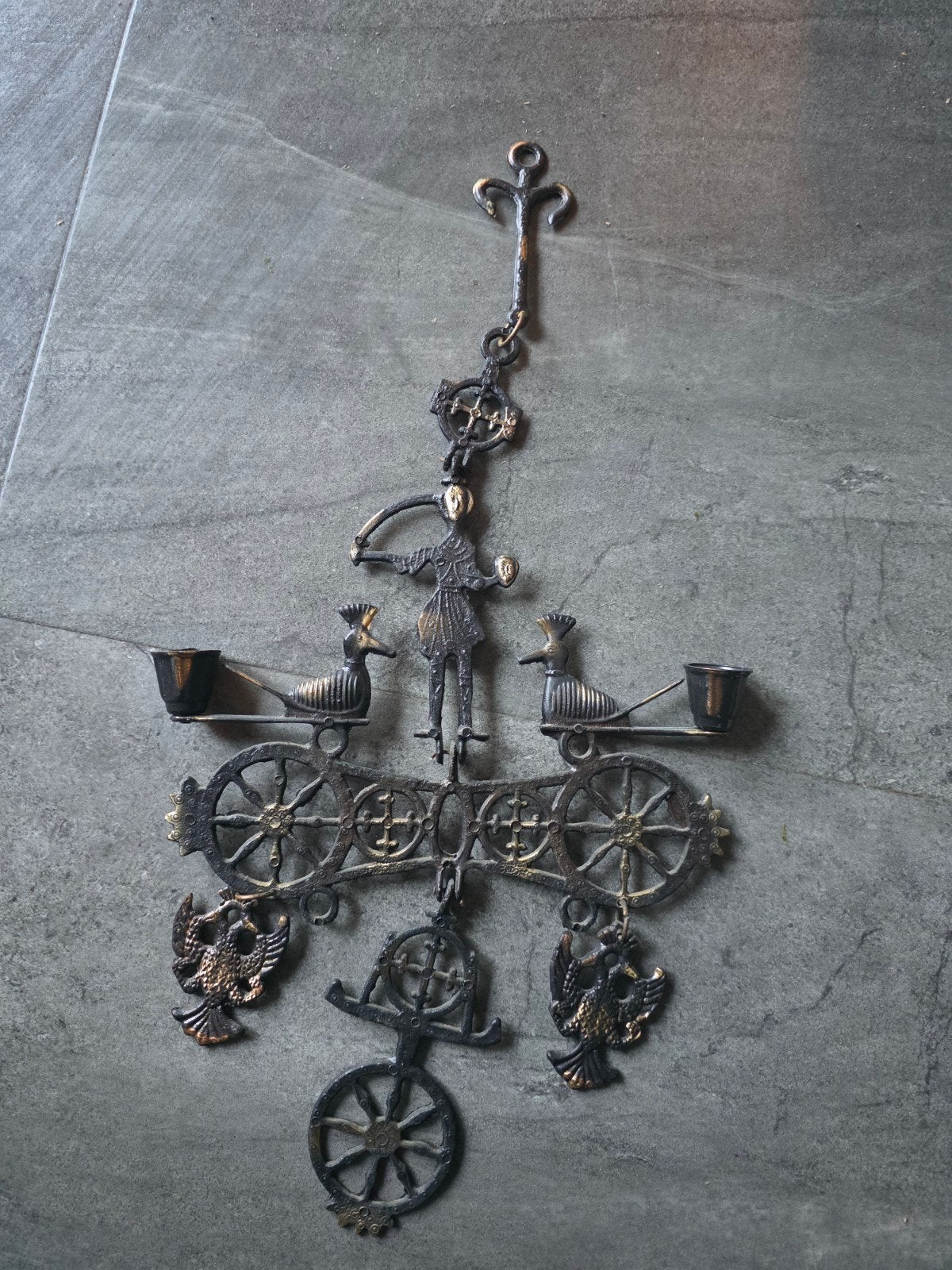 Vintage antieke messing hangend Byzantijns kruis, Ophalen of Verzenden
