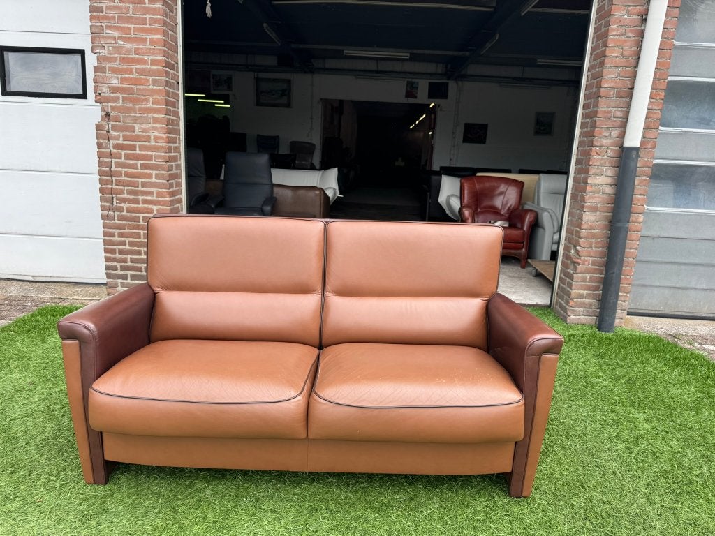 Bankstel senioren 2,5 zits met bruin/cognac buin leer, Bruin, Geen, Design, Ophalen of Verzenden