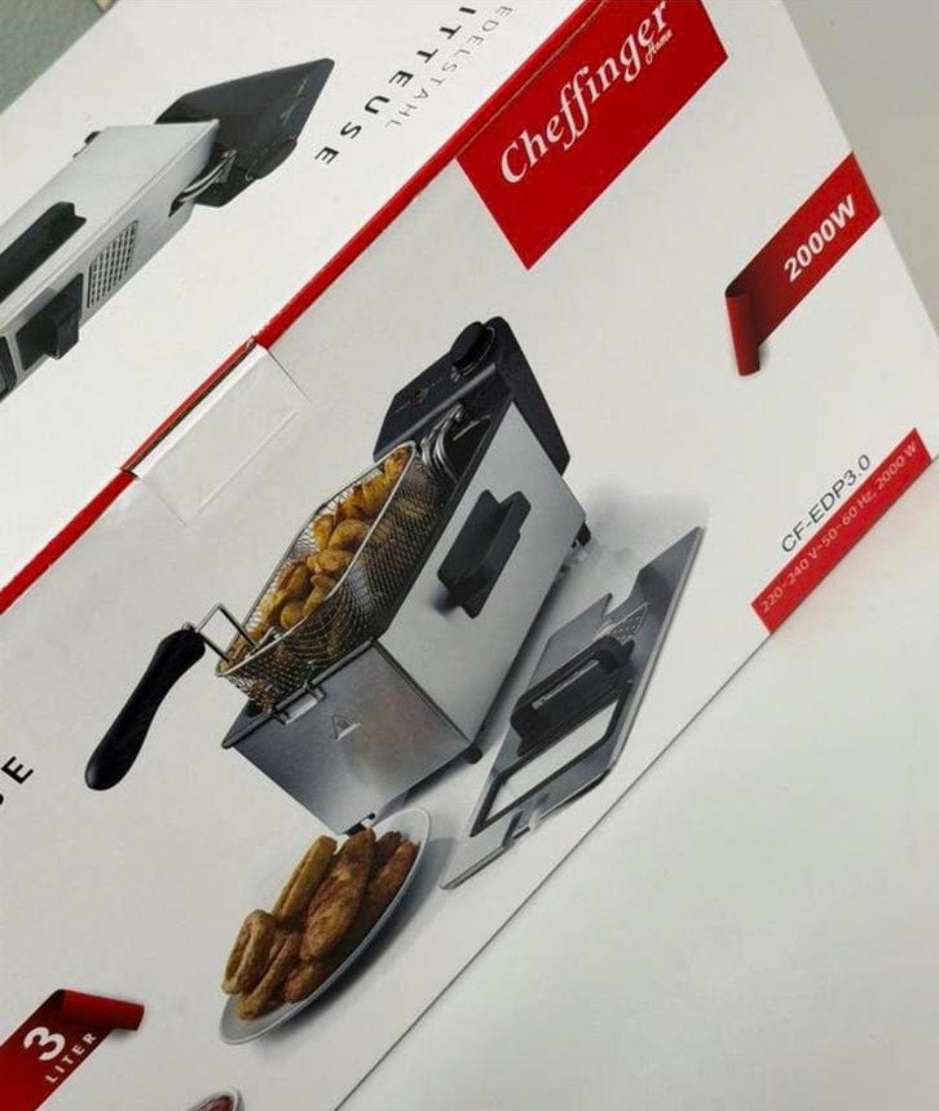 Cheffinger Frietpan 3L– 2000W – Kijkvenster & Frituurmand, Uitneembare binnenpan, Nieuw, 3 tot 4 liter, Ophalen of Verzenden