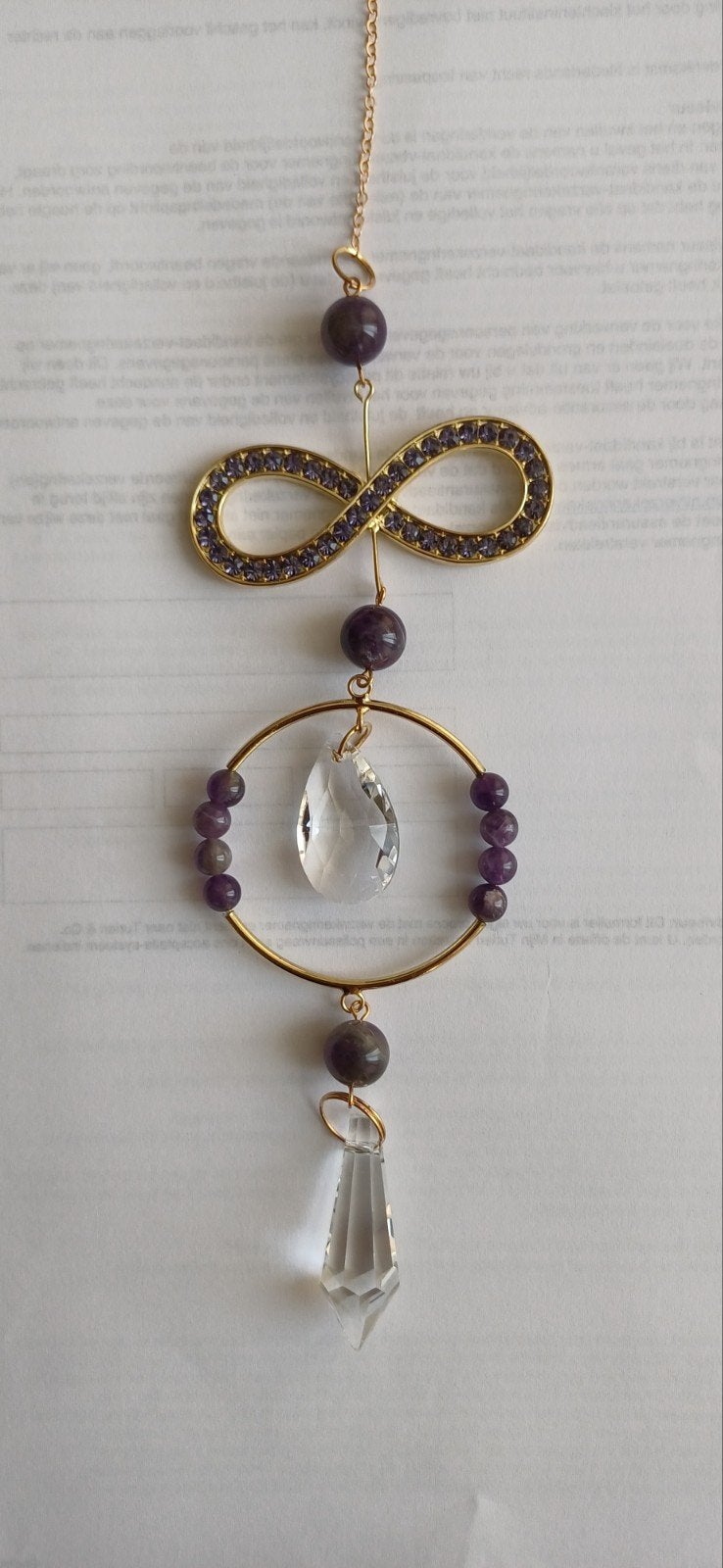 Infinity Suncatcher met Amethist en Kristal NIEUW, Overige stijlen, Nieuw, Ophalen of Verzenden, Metaal