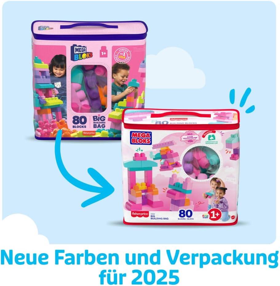 Mega Bloks Big Building Bag - 80 Stuks - Roze/Paars, Ophalen of Verzenden, Nieuw, Megabloks