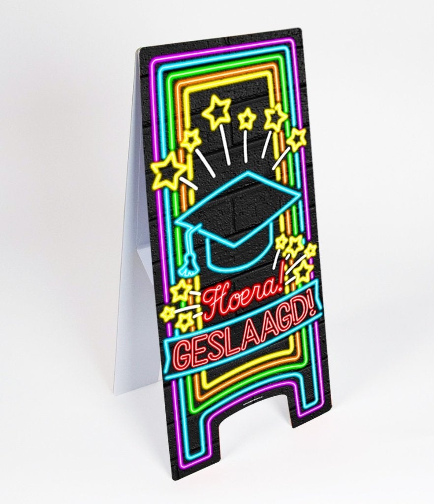 Waarschuwingsbord neon - geslaagd, Hobby en Vrije tijd, Feestartikelen, Versiering, Info@all4funbaarlo.nl, A, Nieuw