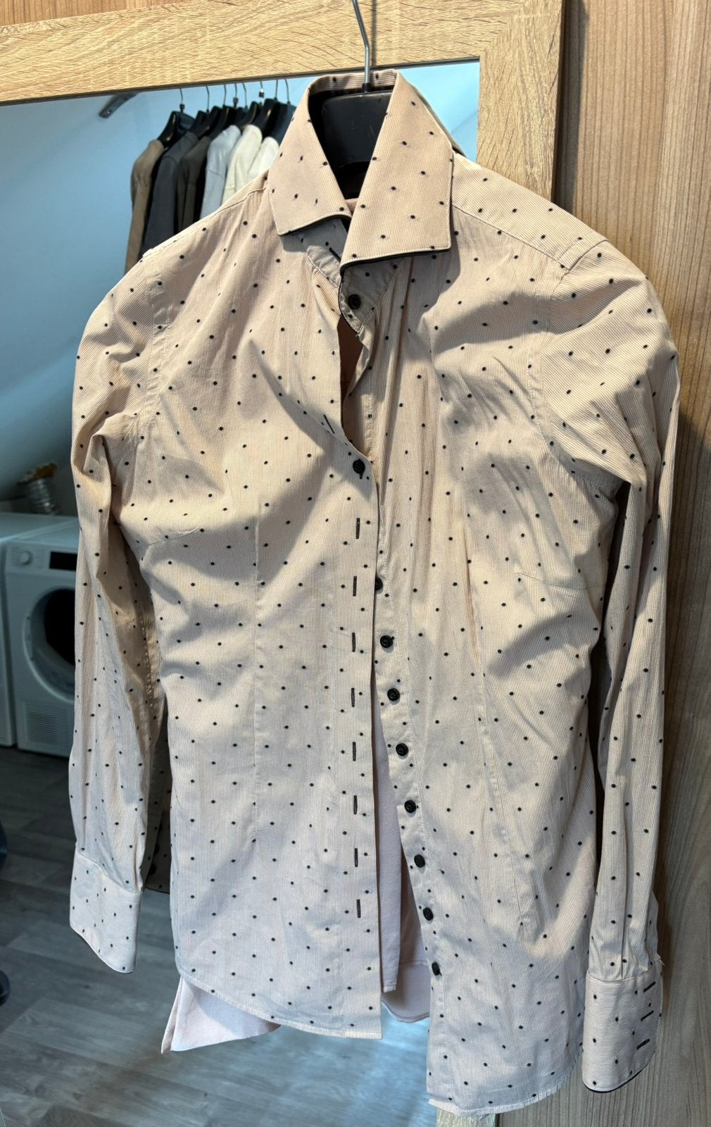 Beige blouse met stipjes Cavallaro, Ophalen of Verzenden, Zo goed als nieuw, Maat 38/40 (M), Beige