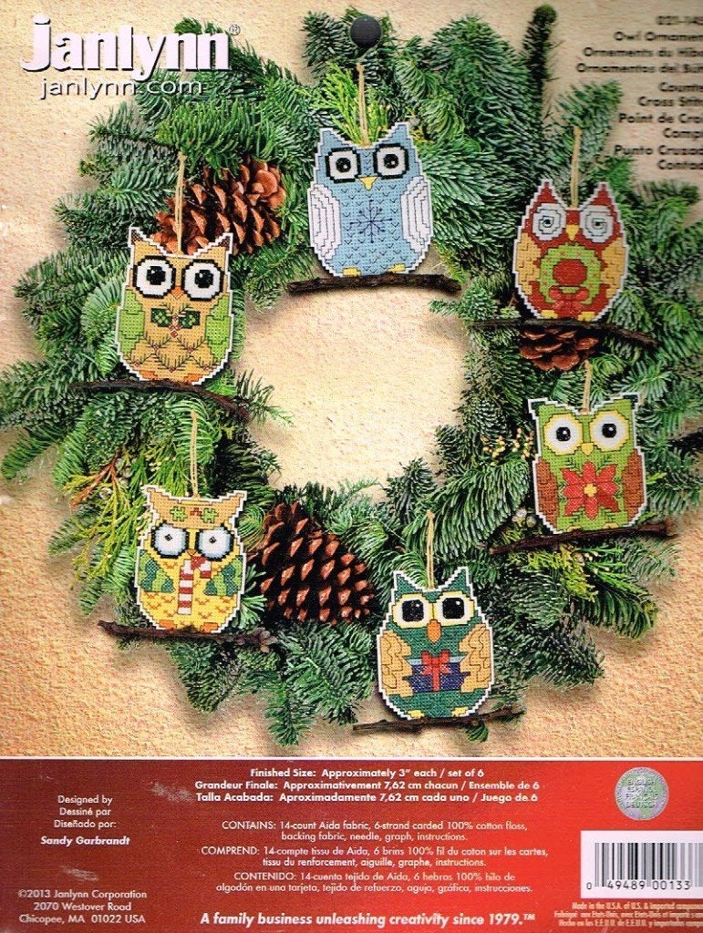 Cado JANLYNN borduurpakket KRANS met 6 ORNAMENTEN UILTJES, Ophalen of Verzenden, Nieuw, Handborduren, Borduurpakket