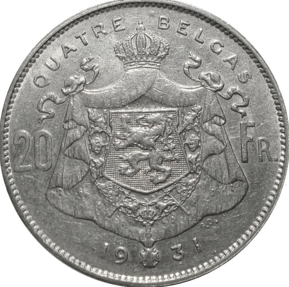 België 20 francs 1931 (FRA, schaars), Postzegels en Munten, Ophalen of Verzenden, Losse munt