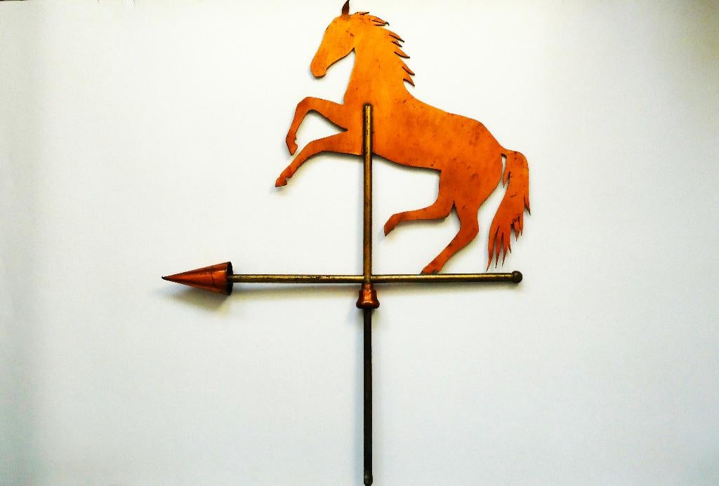 Windwijzer van een steigerend paard van koper en messing, Ophalen of Verzenden
