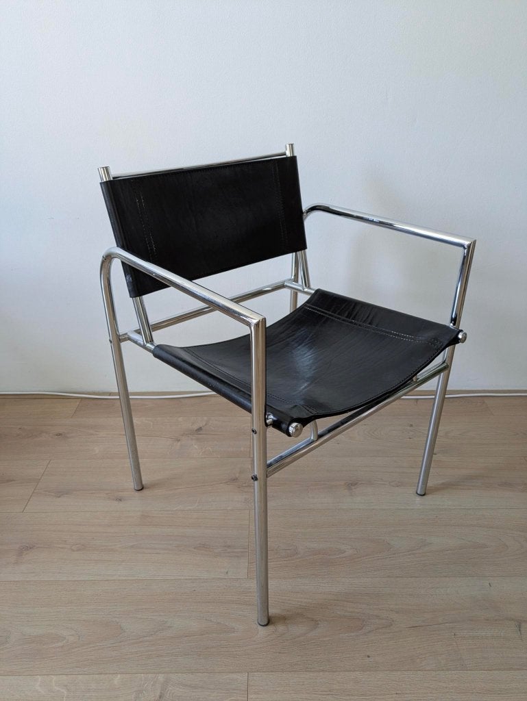 3x Gerard Vollenbrock-type zwart leren fauteuils, Ophalen, Gebruikt, 75 tot 100 cm, Leer