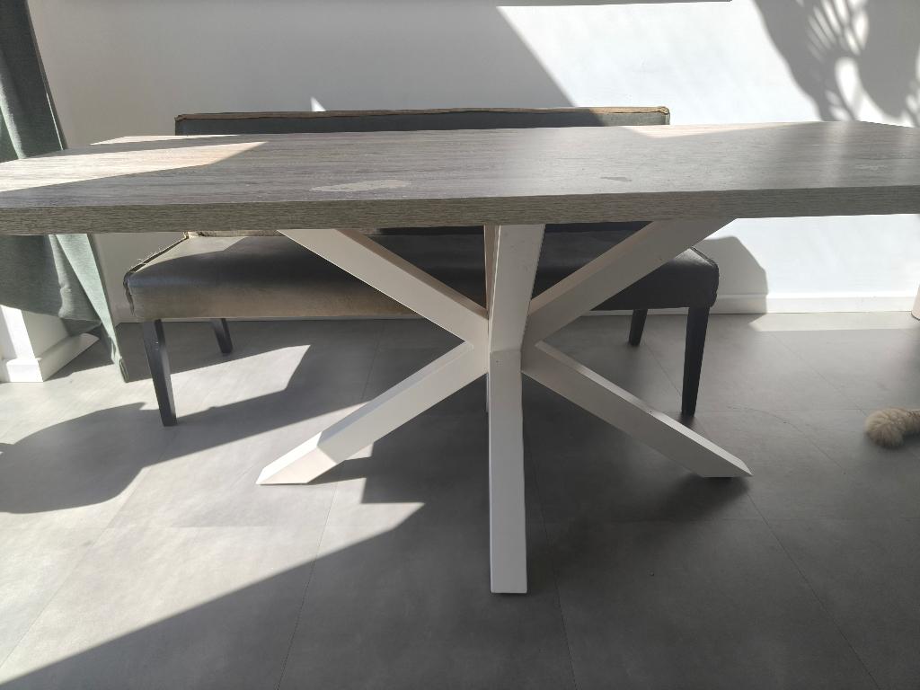 Eettafel MDF 200x100 met witte stalen onderframe, Huis en Inrichting, Tafels | Eettafels, Ophalen, Gebruikt, 200 cm of meer, 50 tot 100 cm