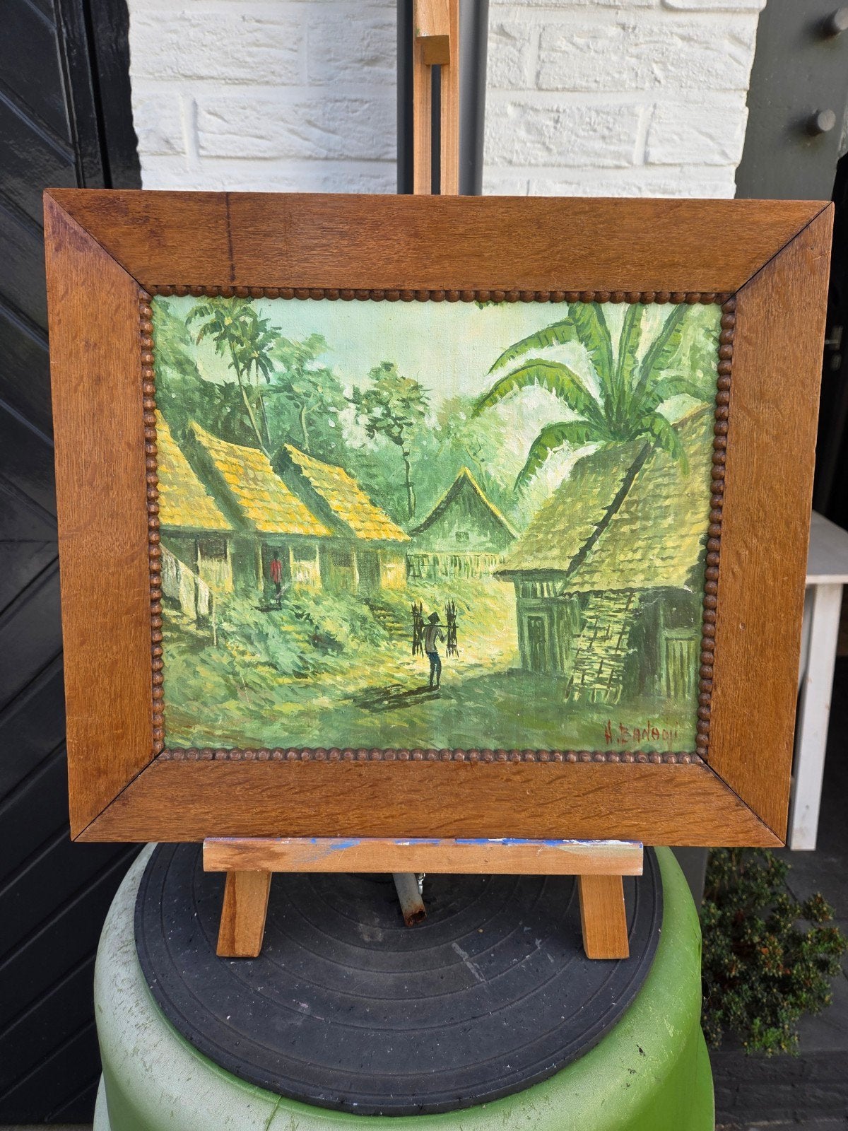 Schilderij Javaans landschap van H. Banadji, Antiek en Kunst, Kunst | Schilderijen | Klassiek, Ophalen, Landschap