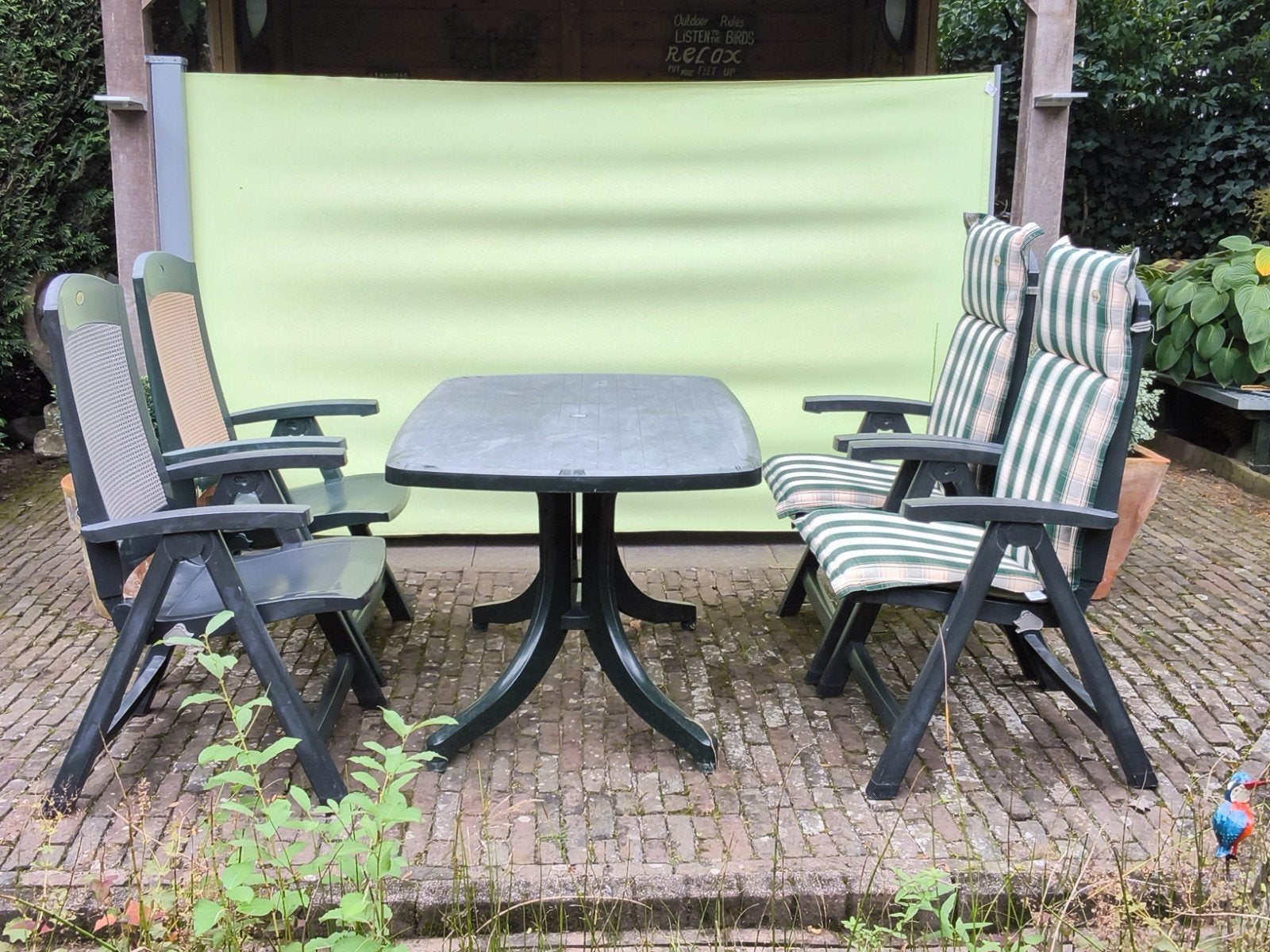 Ruime tuinset merk Hartman in groen-grijze kleur., Ophalen, Gebruikt, Kunststof, Stoel