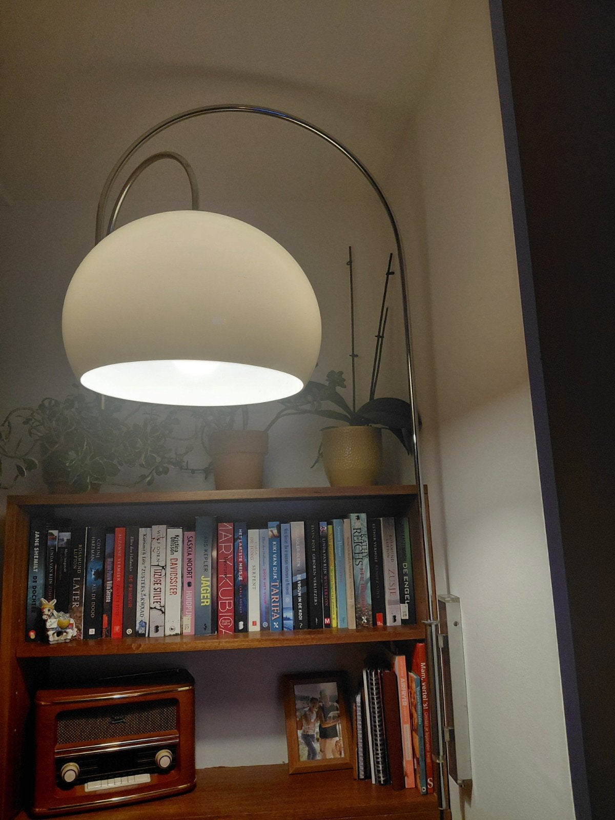 Vintage Booglamp  - Chroom, Ophalen, Gebruikt, E27 (groot), Glas