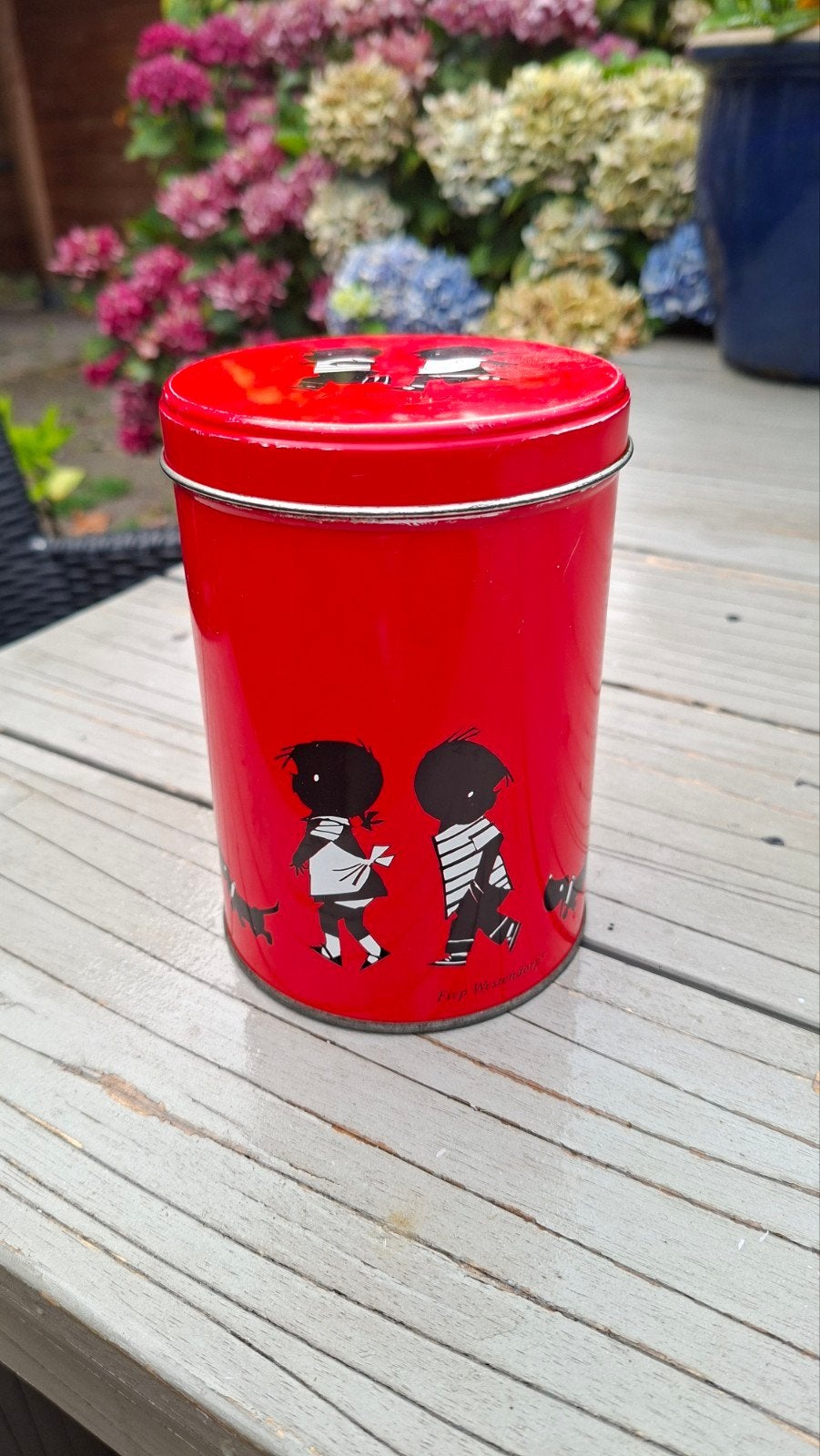 Vintage Jip en Janneke blik - Rood, 14,5 cm hoog, Ophalen of Verzenden