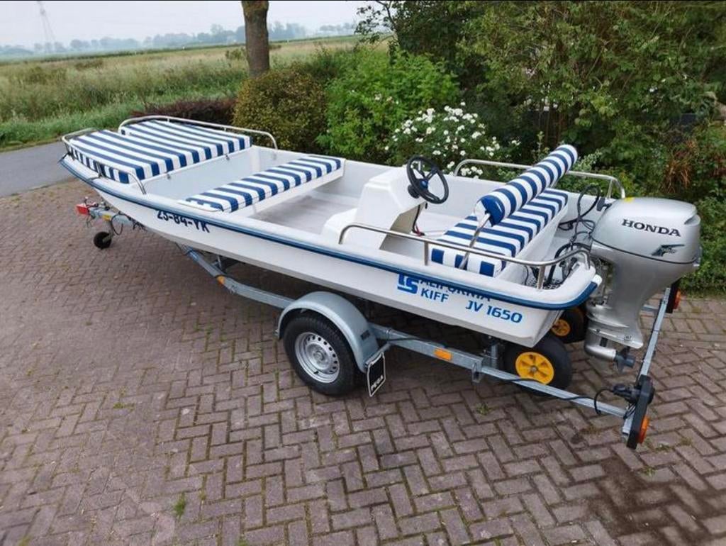 California Skiff JV 1650+Honda 15PK+trailer VAARBEWIJS VRIJ, Watersport en Boten, Vis- en Consoleboten, Ophalen, 10 tot 30 pk