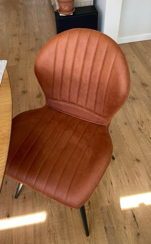 6 eetkamerstoelen - cognac kleur, Ophalen, Bruin, Zo goed als nieuw, Stof