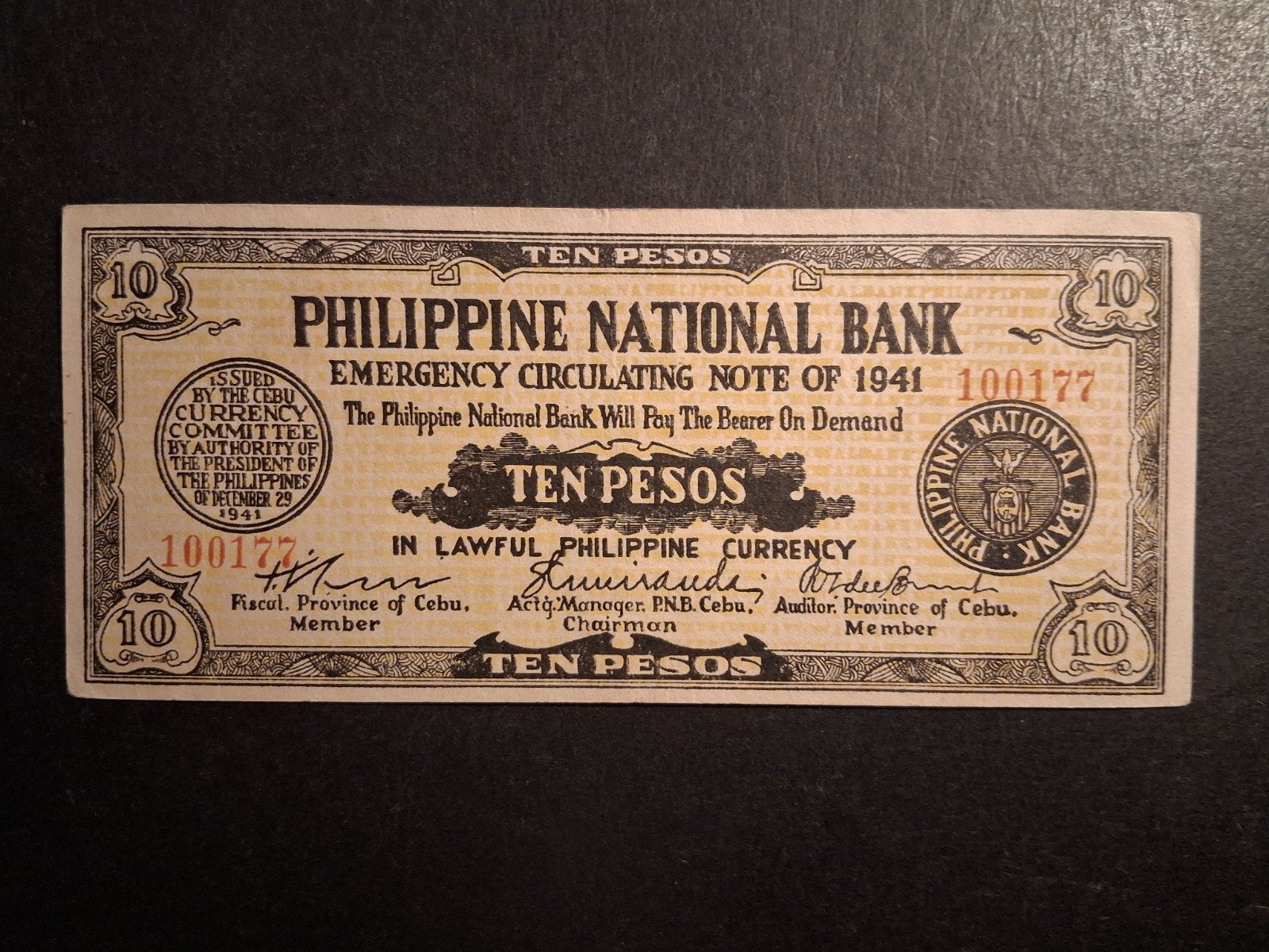 10 pesos philippines national bank 1941, Ophalen of Verzenden, Zuidoost-Azië, Los biljet