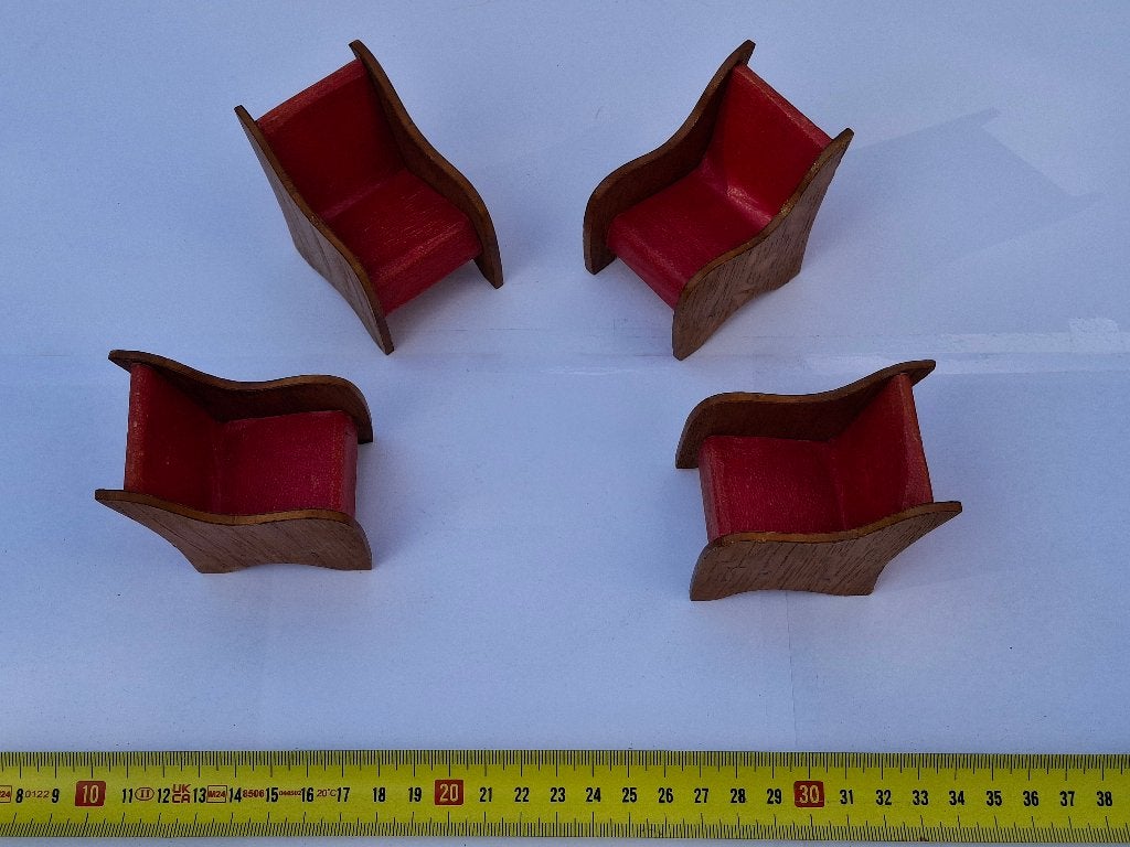 HOUTEN SET VAN 4 STOELEN BEHORENDE BIJ JAREN 50 POPPENHUIS, Antiek en Kunst, Antiek | Speelgoed, Ophalen of Verzenden