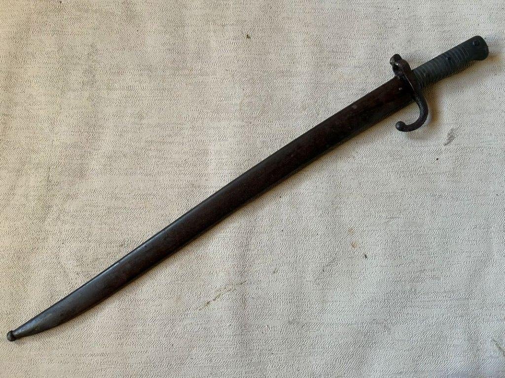 wo1 - Franse M1866 Chassepot bajonet met schede, Verzamelen, Ophalen of Verzenden, Landmacht, Overige gebieden, Mes of Dolk