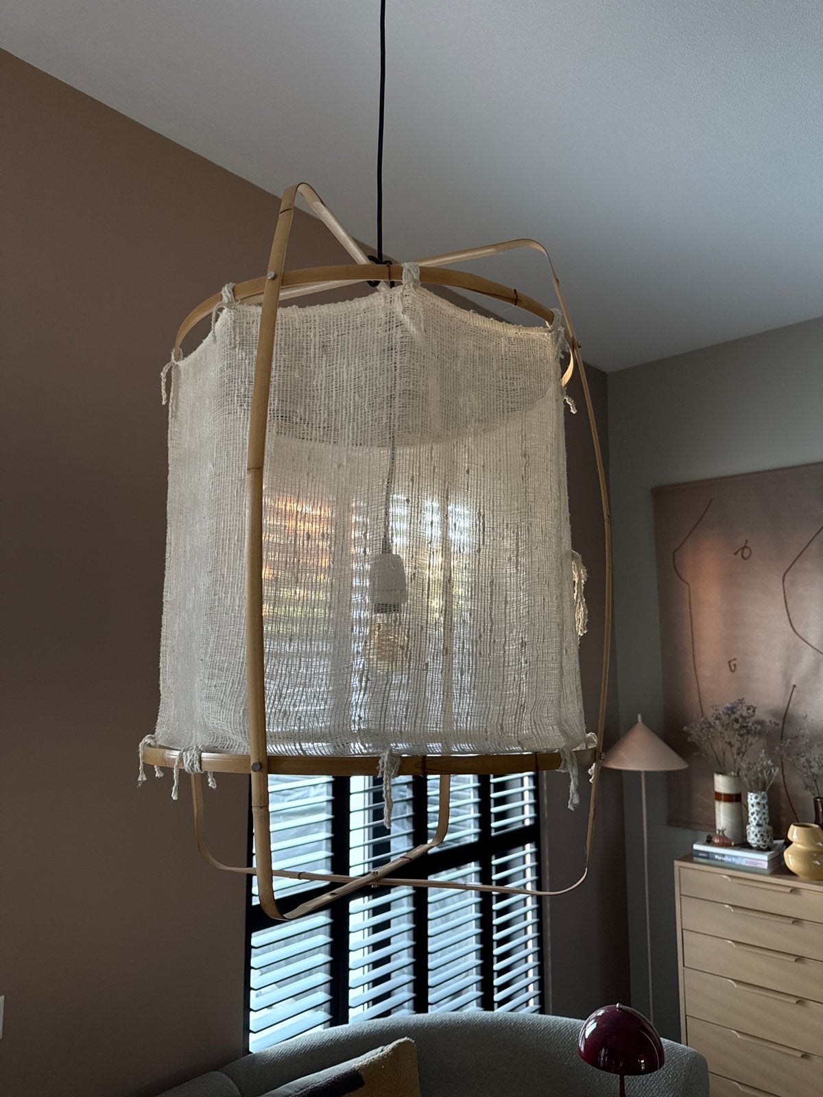 Ay Illuminate Hanglamp bamboe en textiel - Boheemse stijl, Huis en Inrichting, Verzenden, Zo goed als nieuw, Hout, E27 (groot)