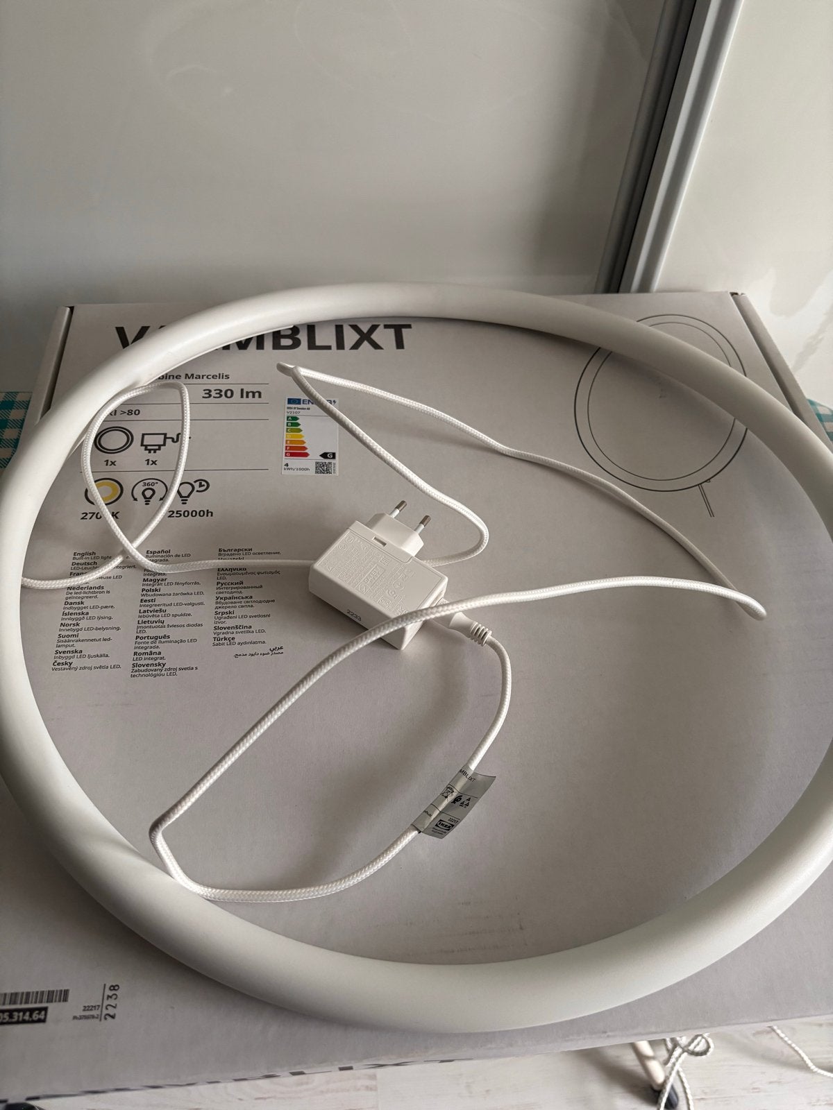Twee Ikea Varmblixt LED wandlampen, wit metaal/cirkel, Huis en Inrichting, Lampen | Wandlampen, Ophalen, Nieuw, Metaal