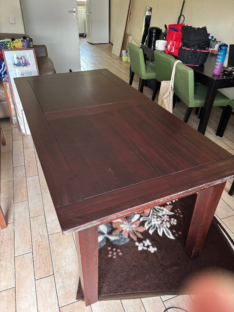 teakhouten eettafel 180x90x75, Ophalen, Gebruikt, Teakhout, 200 cm of meer