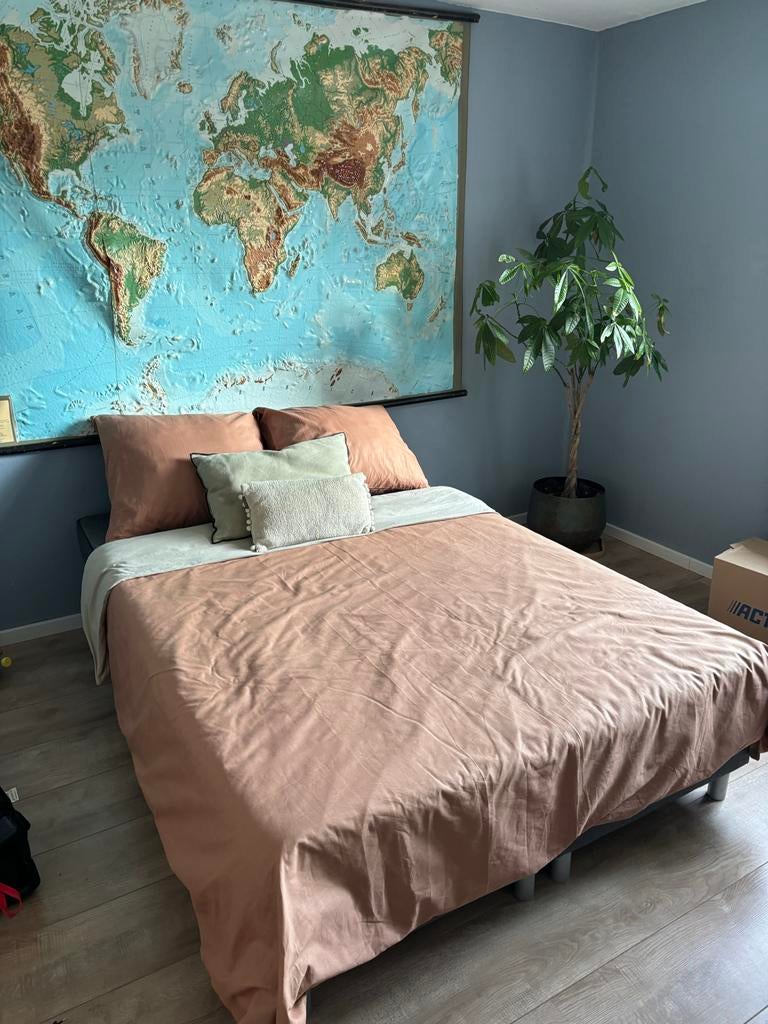 Boxspring combinatie Alta - donkergrijs - 140x200cm, Ophalen, Tweepersoons, 140 cm, Zo goed als nieuw