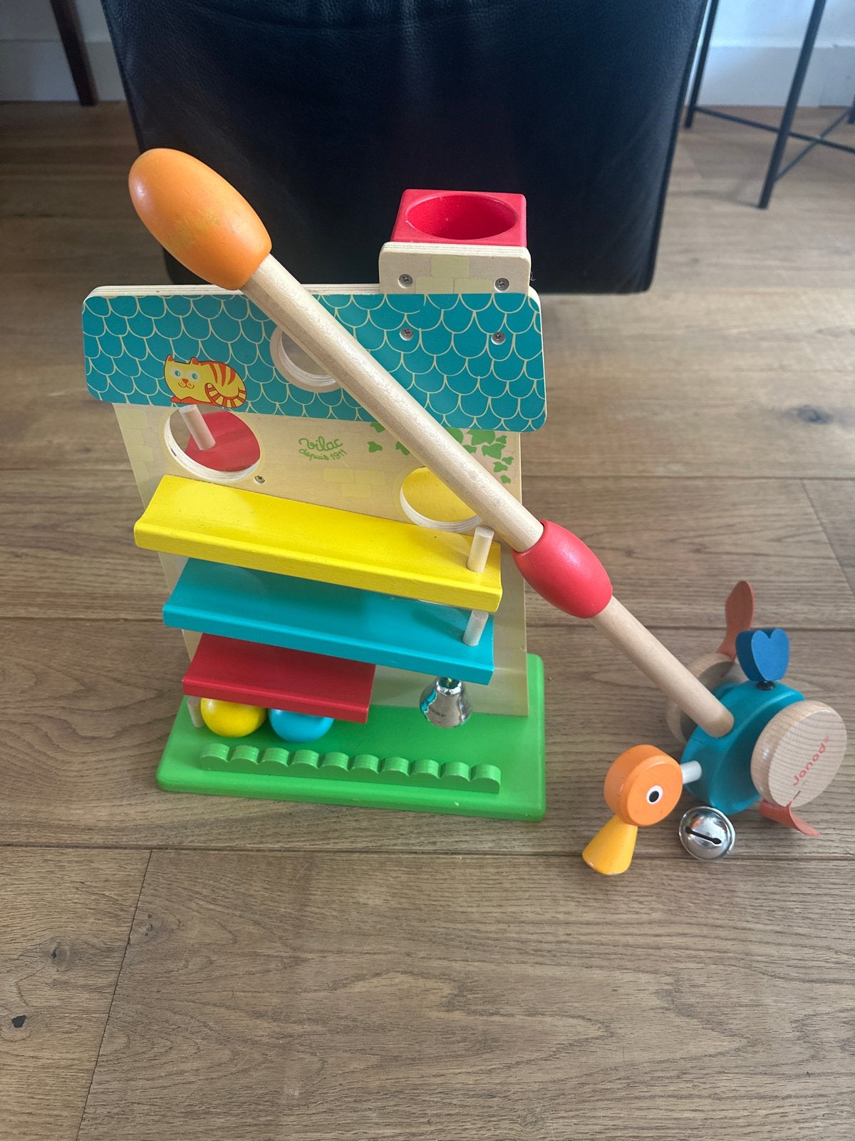 Houten speelgoed: knikkerbaan & loop-eend, Ophalen, Gebruikt, Duw- of Trekspeelgoed