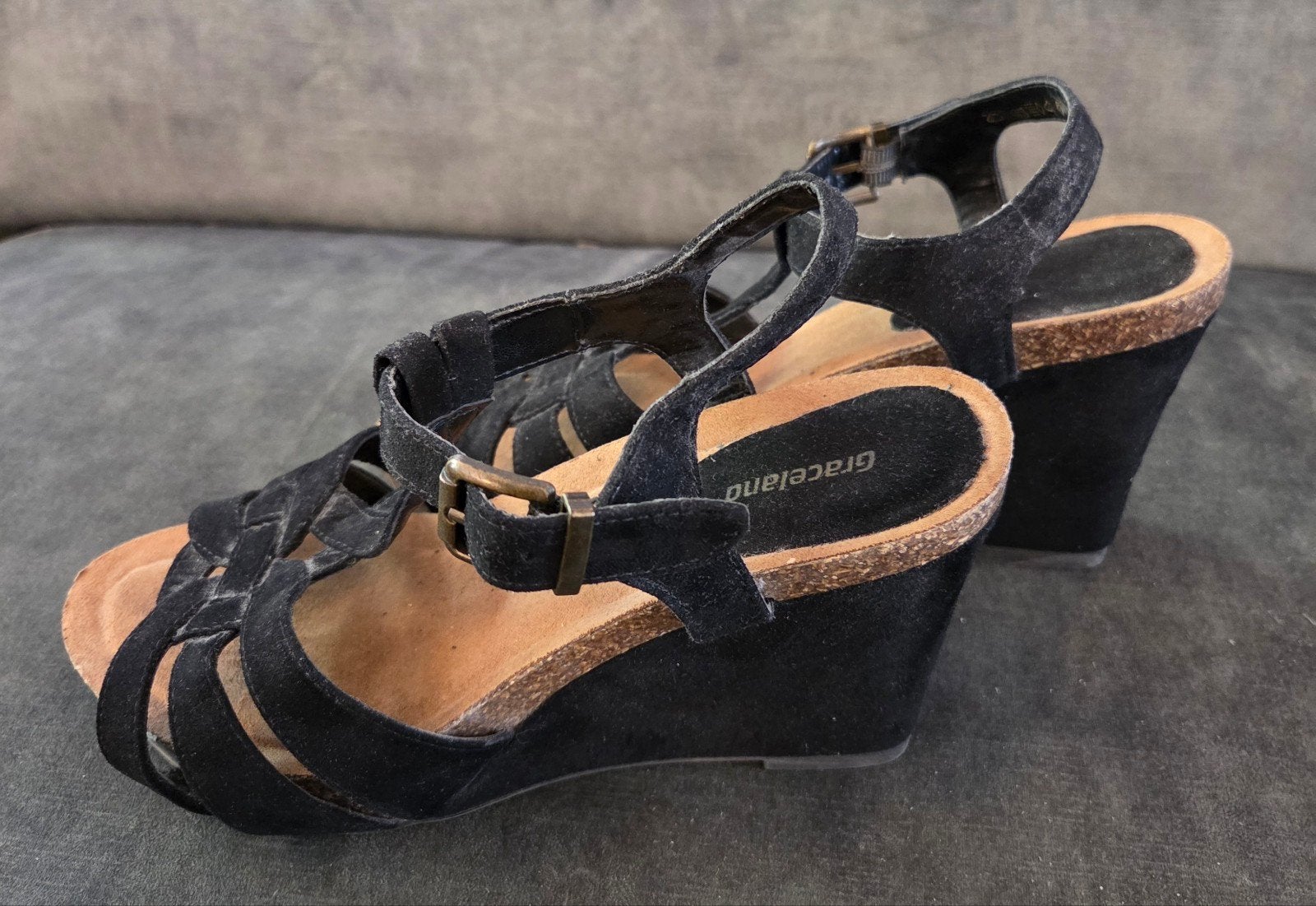 Zwarte sandalen met sleehak - Graceland - Maat 38, Ophalen of Verzenden, Zo goed als nieuw, Zwart, Sandalen of Muiltjes