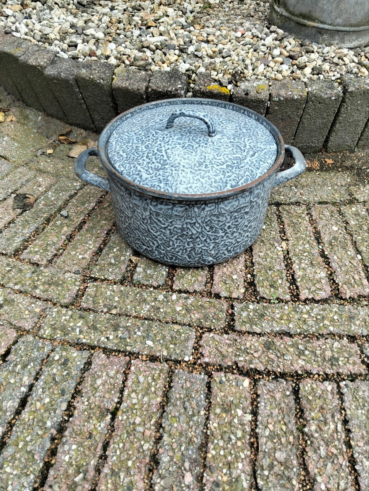 Vintage geëmailleerde pan met deksel, Ophalen of Verzenden