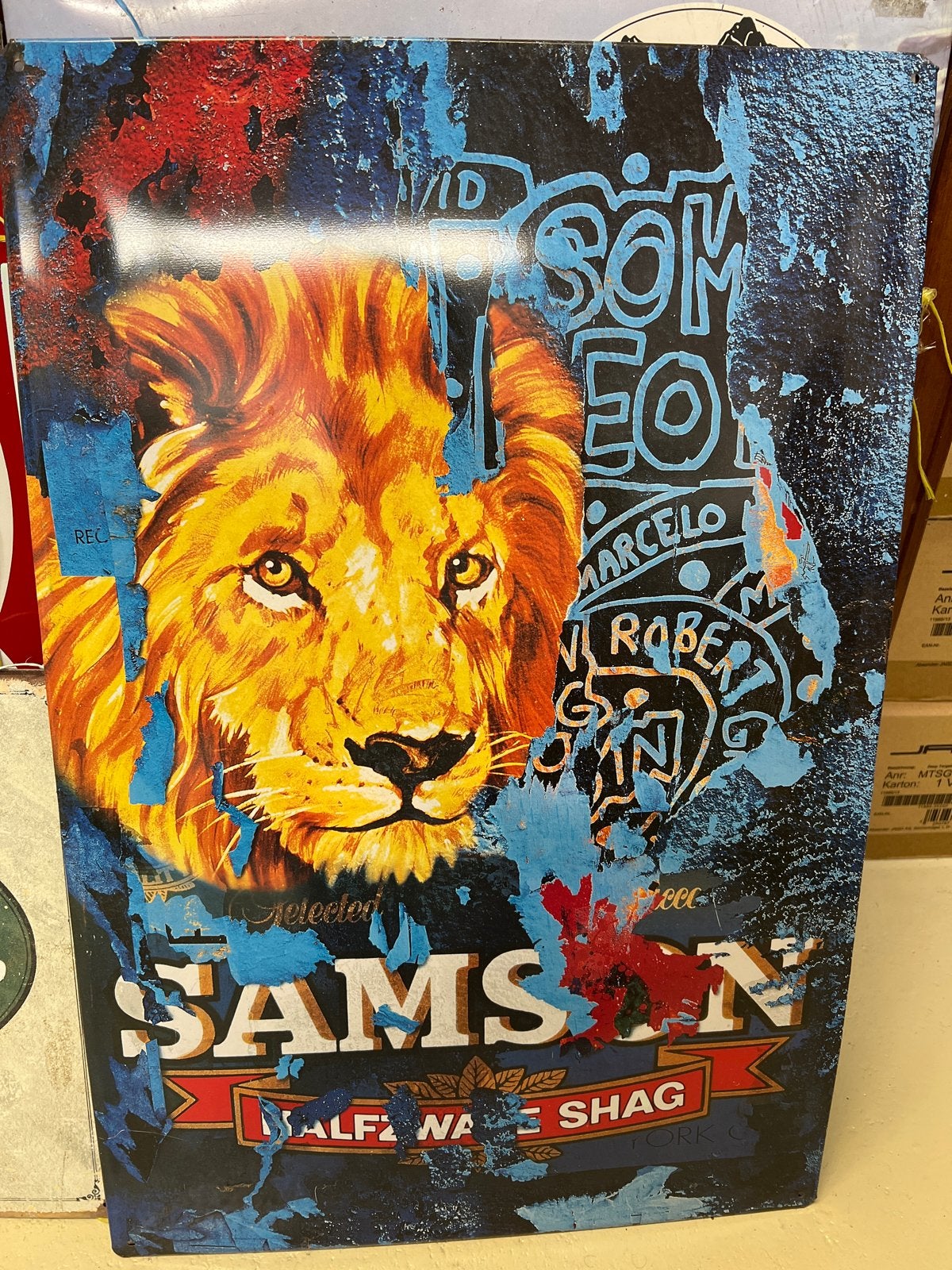 Samson Halfzware Shag Reclamebord Leeuw, Ophalen of Verzenden