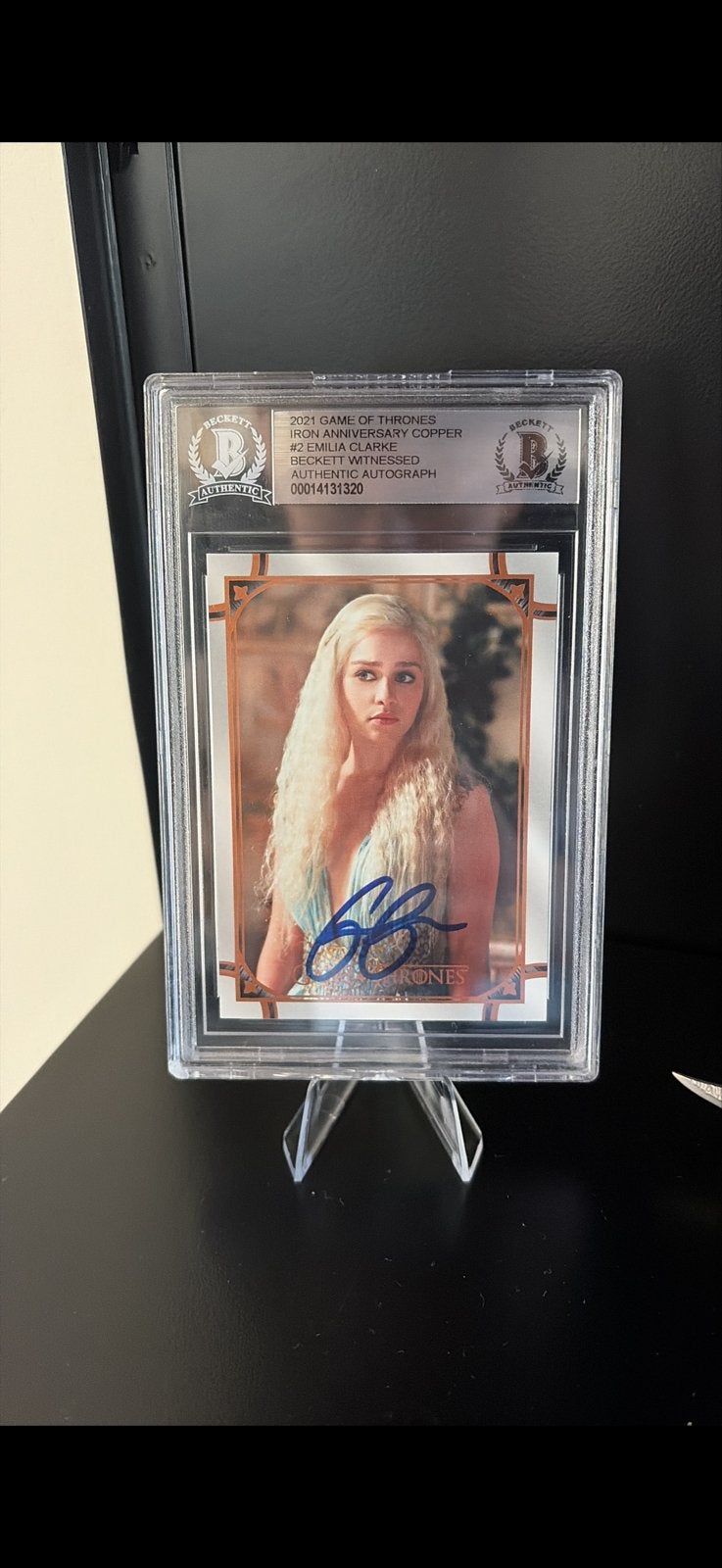 Game of Thrones Emilia Clarke Autographed Kaart Beckett, Verzamelen, Ophalen of Verzenden