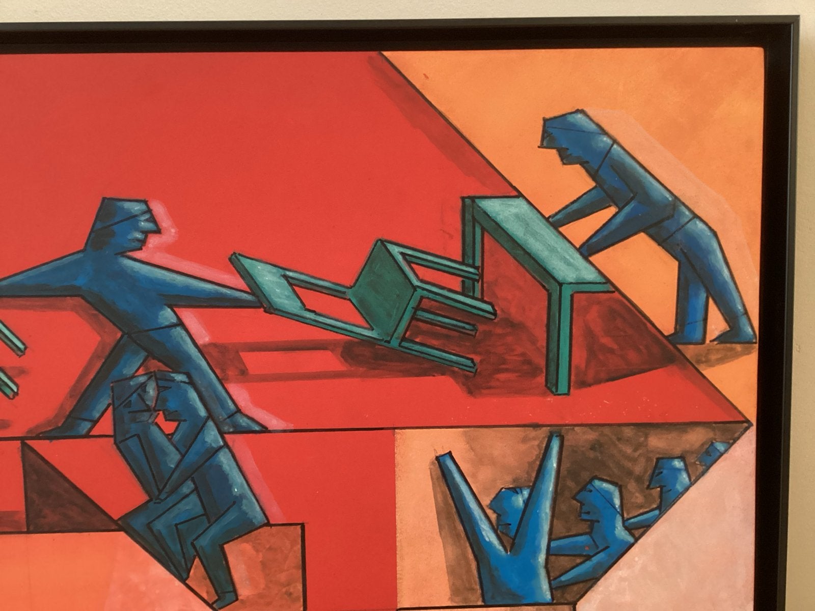 Modern schilderij: Abstracte figuren in levendige kleuren, Ophalen of Verzenden, Ingelijst, Overige materialen, Figuren