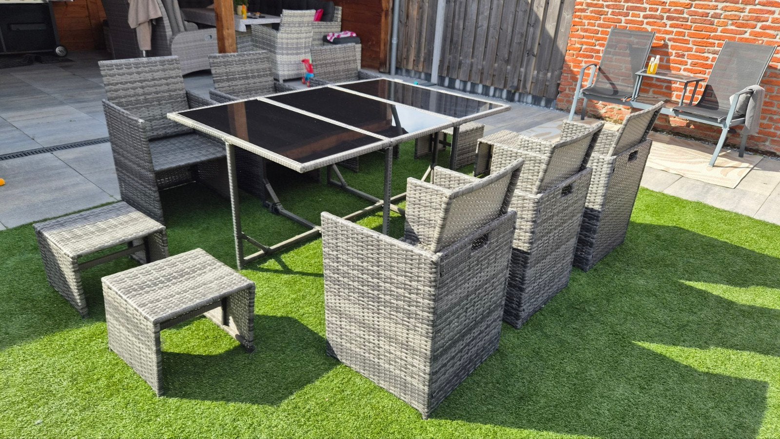 10 persoons tuinset / inschuifbaar, Ophalen, Kunststof, Gebruikt, Meer dan 8 zitplaatsen