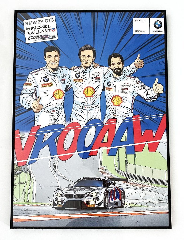 BMW Z4 GT3 by Michel Vaillant - Ingelijste poster, Ophalen, Zo goed als nieuw, Auto's