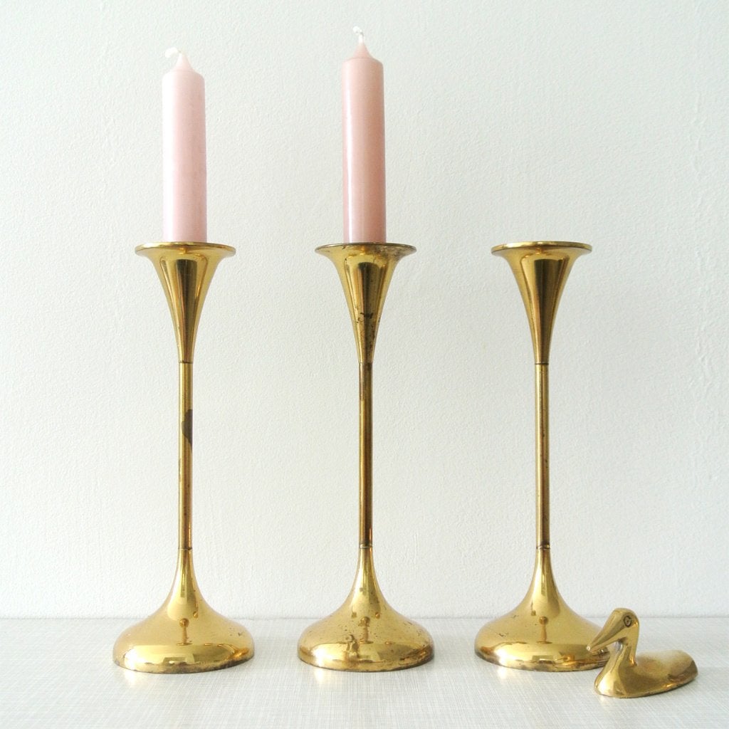 3 vintage Deens Design KANDELAARS messing Mid Century Modern, Gebruikt, -, -, Ophalen of Verzenden
