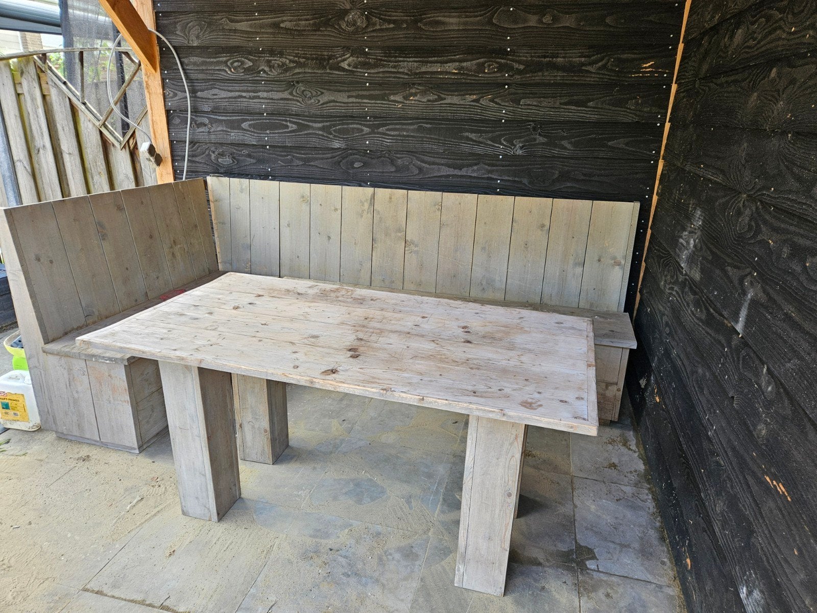 Steigerhouten tuinset met opbergruimte, Ophalen of Verzenden, Gebruikt, Steigerhout, Bank