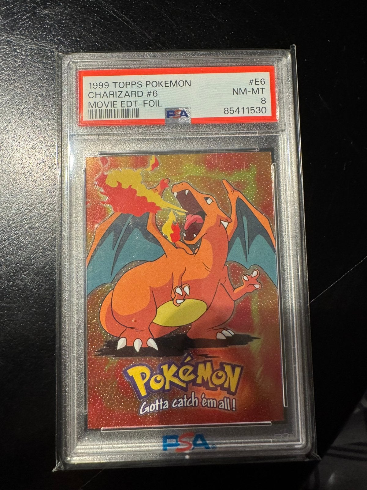 Pokémon kaart Charizard Topps Movie Edition Foil – PSA 8, Ophalen of Verzenden, Zo goed als nieuw, Foil