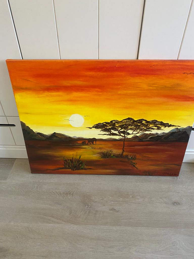 Handgeschilderde safari met zonsondergang, Ophalen